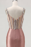 Rouge Satin Bodycon genomskinlig korsett Mini hemkomstklänning med strass