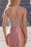 Rouge Satin Bodycon genomskinlig korsett Mini hemkomstklänning med strass