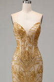 Glittrande gyllene Bodycon Sweetheart Paljetter Mini Homecoming-klänning