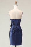 Satin Sweetheart Navy Bodycon korsett med rynka och rosett