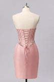 Satin Blush Sweetheart Bodycon korsett med rynkade hemkomstklänningar med strass