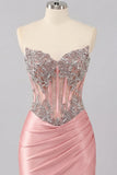 Satin Blush Sweetheart Bodycon korsett med rynkade hemkomstklänningar med strass