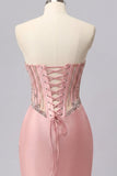 Satin Blush Sweetheart Bodycon korsett med rynkade hemkomstklänningar med strass