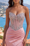 Satin Blush Sweetheart Bodycon korsett med rynkade hemkomstklänningar med strass