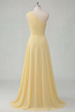 Butter Yellow A-linje enaxlad chiffon rynkad maxiklänning med slits