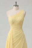Butter Yellow A-linje enaxlad chiffon rynkad maxiklänning med slits
