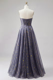 Celestial Midnight Enchanting Starry A-Line Sweetheart Long Balklänning med rosett