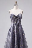 Celestial Midnight Enchanting Starry A-Line Sweetheart Long Balklänning med rosett
