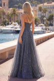 Celestial Midnight Enchanting Starry A-Line Sweetheart Long Balklänning med rosett
