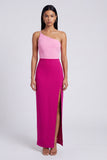 Rosa och fuchsia enaxlad sammetsbodycon maxiklänning med slits