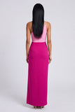Rosa och fuchsia enaxlad sammetsbodycon maxiklänning med slits