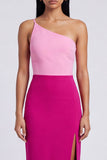 Rosa och fuchsia enaxlad sammetsbodycon maxiklänning med slits