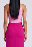 Rosa och fuchsia enaxlad sammetsbodycon maxiklänning med slits