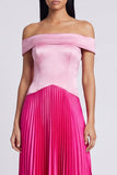 A-linje satinrosa och fuchsia off-shoulder plisserad maxiklänning