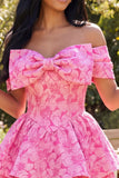 A-linje fuchsia Jacquard mini homecoming-klänning med axelband