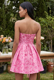 A-linje fuchsia sweetheart jacquard med volang mini homecoming-klänning med rosett