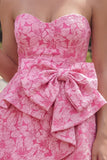 A-linje fuchsia sweetheart jacquard med volang mini homecoming-klänning med rosett