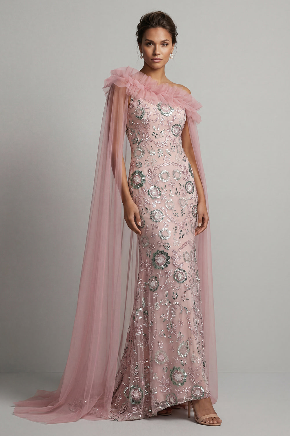 Zapaka kvinnor Glittrig Rosa Brudmorskl nning Med Cape P En Axel Zapaka kvinnor Glittrig Rosa Brudmorskl nning Med Cape P En Axel