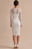 Bodycon Lace Långärmad Blommig Vit Boho-förlovningsklänning