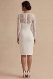 Bodycon Lace Långärmad Blommig Vit Boho-förlovningsklänning