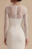 Bodycon Lace Långärmad Blommig Vit Boho-förlovningsklänning