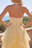 Butter Yellow A-linje halter neck Blommig hemkomstklänning
