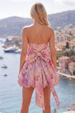 A-linje rosa Sweetheart Jacquard blommig hemkomstklänning med rosett