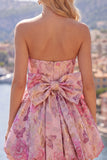 A-linje rosa Sweetheart Jacquard blommig hemkomstklänning med rosett