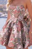 A-linje rosa Sweetheart Jacquard blommig hemkomstklänning med rosett
