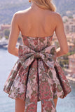 A-linje rosa Sweetheart Jacquard blommig hemkomstklänning med rosett