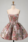 A-linje rosa Sweetheart Jacquard blommig hemkomstklänning med rosett