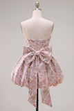 A-linje rosa Sweetheart Jacquard blommig hemkomstklänning med rosett