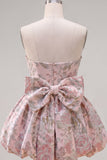 A-linje rosa Sweetheart Jacquard blommig hemkomstklänning med rosett
