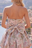 A-linje rosa Sweetheart Jacquard blommig hemkomstklänning med rosett