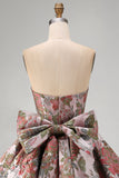 A-linje rosa Sweetheart Jacquard blommig hemkomstklänning med rosett