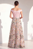 A-linje rouge off the shoulder blommig lång Mother of the Bride-klänning