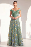 A-linje rouge off the shoulder blommig lång Mother of the Bride-klänning