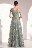 A-linje rouge off the shoulder blommig lång Mother of the Bride-klänning