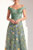 A-linje rouge off the shoulder blommig lång Mother of the Bride-klänning