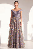 A-linje rouge off the shoulder blommig lång Mother of the Bride-klänning