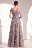 A-linje rouge off the shoulder blommig lång Mother of the Bride-klänning