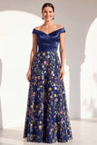 A-linje rouge off the shoulder blommig lång Mother of the Bride-klänning