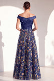 A-linje rouge off the shoulder blommig lång Mother of the Bride-klänning