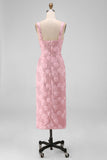 Glittrig rosa bodycon fyrkantiga paljetter med midiblommig midi blommig klänning med slits
