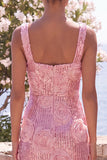 Glittrig rosa bodycon fyrkantiga paljetter med midiblommig midi blommig klänning med slits