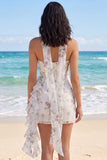 Axelbandslös blommig volang Bodycon Little White klänning