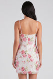 Bodycon ljusrosa blommig paljettklänning med hemkomst och rosett