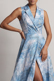 Lake Blue Notched Lapel A Line Mother Of the Bride Klänning