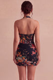 Svart halterneck-blommig, genomskinlig korsett Bodycon Mini Cocktailklänning