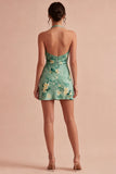 Ljusgrön halterneck-blommig Bodycon Mini Cocktailklänning